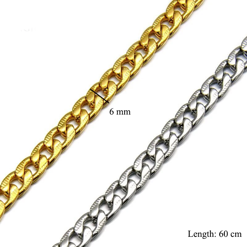 

Wholesale Jewelry -- 55 cm Length 316L Titanium steel Long Chain ( 6 mm width ) Necklaces for Men No Fade Gold / White
