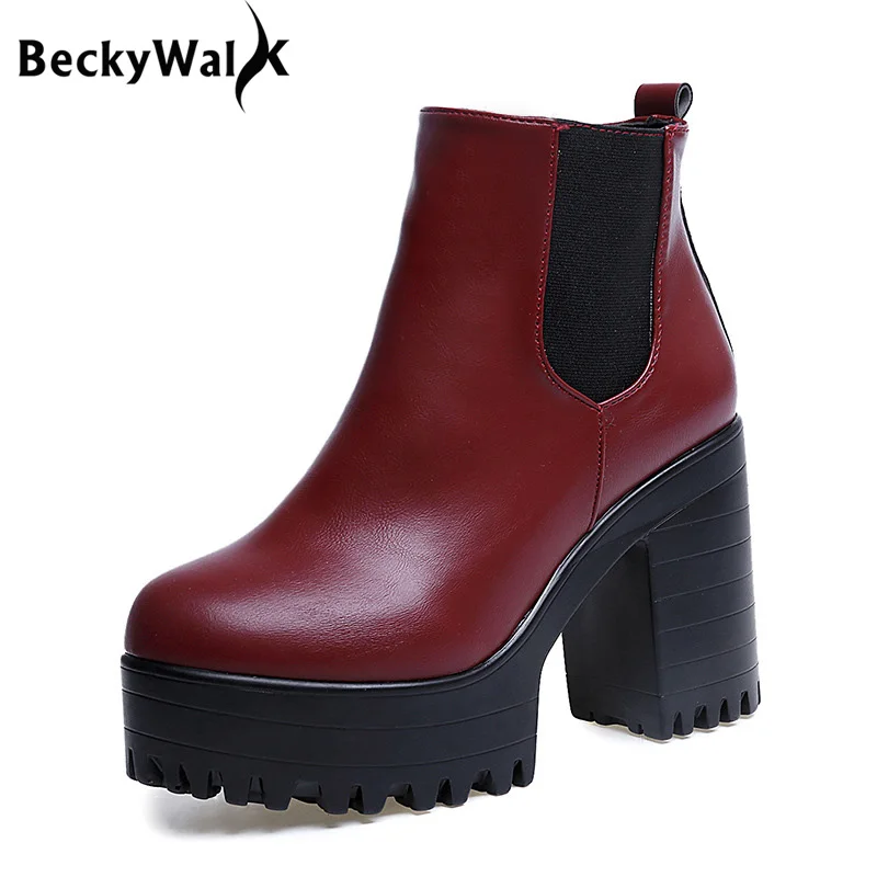 

Hot Sale Round Toe Women Boots Platform Square Heel Ankle Boots Sexy Autumn Winter Motorcycle Boots with Zipper 2 colors WSH744