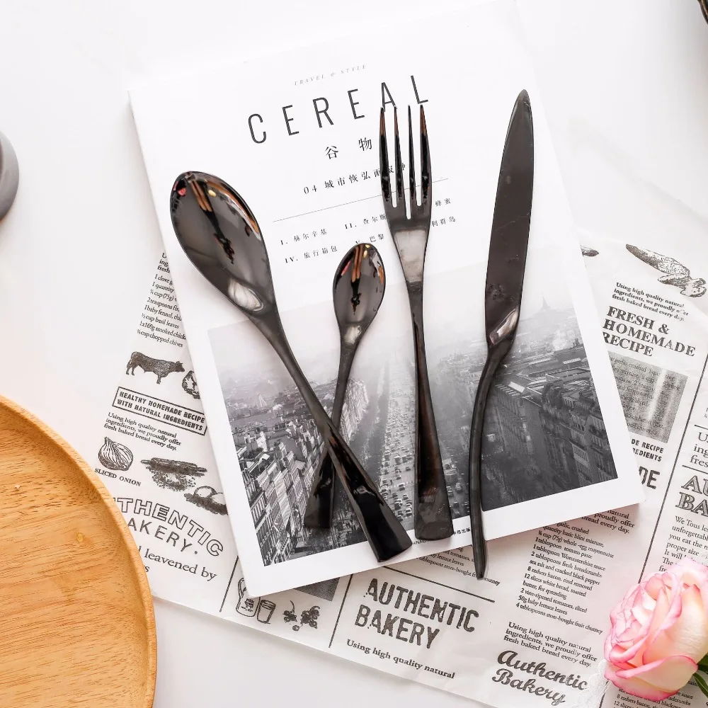 

Matte Black Cutlery Set Wholesale Stainless Steel Dinnerware Tableware Silverware Sets Dinner Fork Spoon Knife Set Drop Shipping