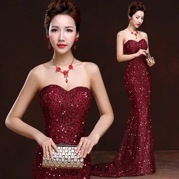 

New Chinese Oriental Off Shoulder Wedding Women Sexy Sequins Long Cheongsam Evening Dress Elegant Princess Dresses Modern Qipao