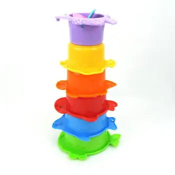 

Stacking Cups Bath Toys For Toddlers Stacker With Holes Sprinkling Water And Sifting Sand Colored Numbers And Fruits Stickers