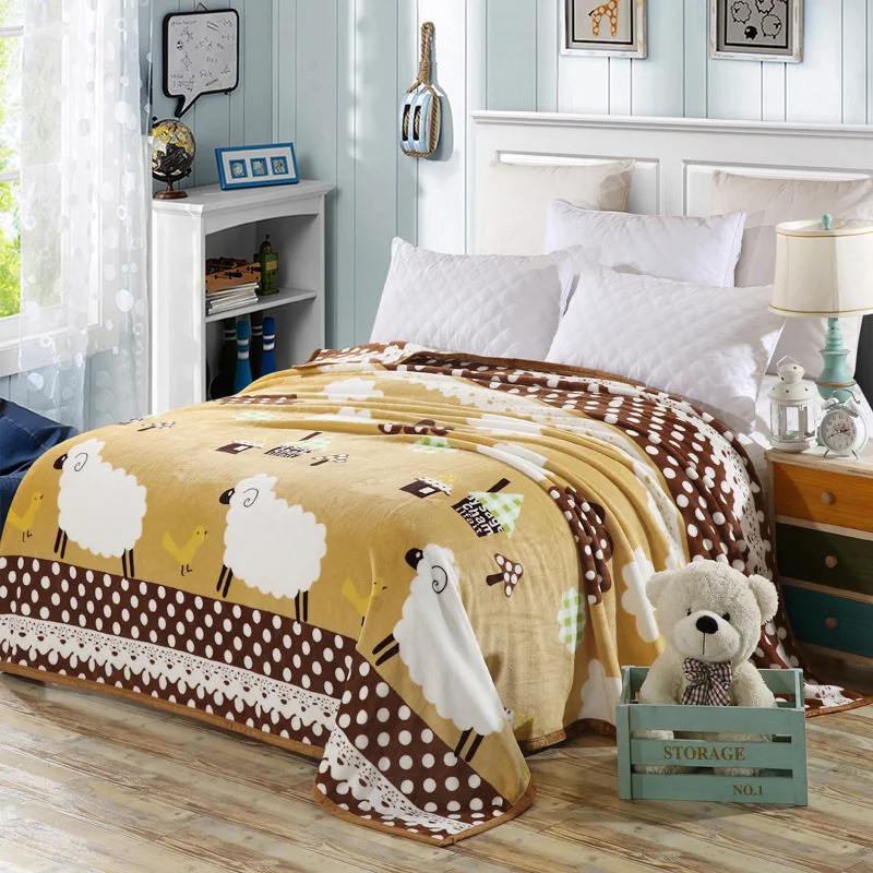 

White cartoon lamb pattern Soft Throw Blanket Warm Coral Blankets Travel Flannel Sofa Solid Color Fleece Blankets For Bed Warm