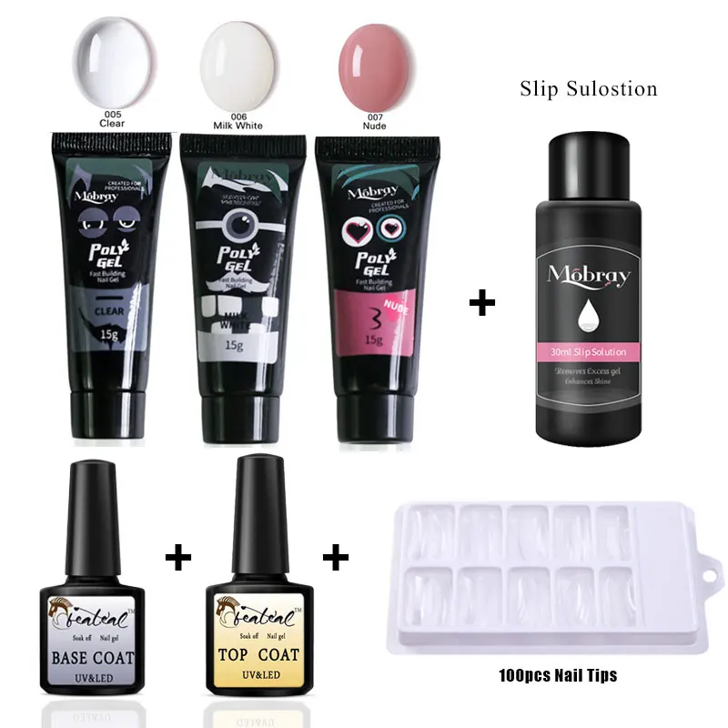 

Beateal 7pc 15ML Builder UV Gel Nail Polish Set For Manicure Poly Gel Nail Extension Set Crystal Colors Nail Art Pusher Tools