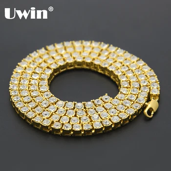 

Uwin Men's Hip Hop Bling Bling Iced Out Tennis Chains 1 Row Necklaces Luxury Brand Silver Color Men Chain Fashion Jewelry
