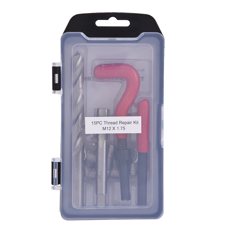 15 шт. комплект для ремонта резьбы M12x1.25/M12x1.5/M12x1.75/Набор инструментов для гаражной мастерской - Цвет: M12x1.75