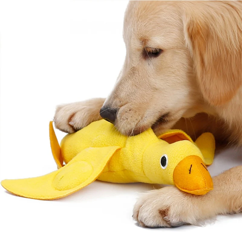

Pet Plush Squeaky Toys Leak Food Yellow Duck Shaped Molar Toys To Solve Boredom Training And Chew Toy For Dog