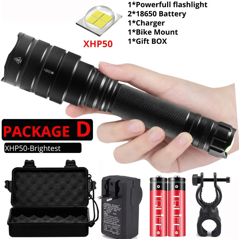 50000Lms LED Flashlight xhp70.2 Ultra Bright Waterproof linterna led Torch xhp70 xhp50 18650 Best Camping, Bicycle light,Outdoor - Цвет: Package D-XHP50