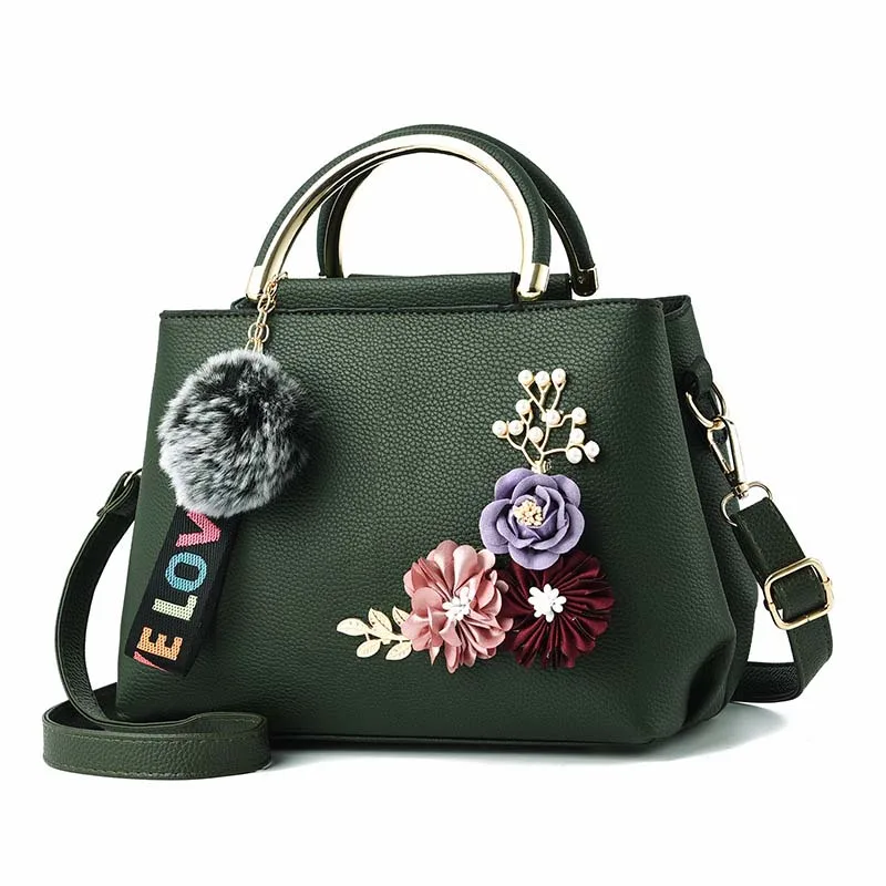Women Flower Leather Handbag Holiday Female Pompom Clutch Bags Lady Travel Casual Shoulder Bag Exquisite Crossbody SS7001 (13)
