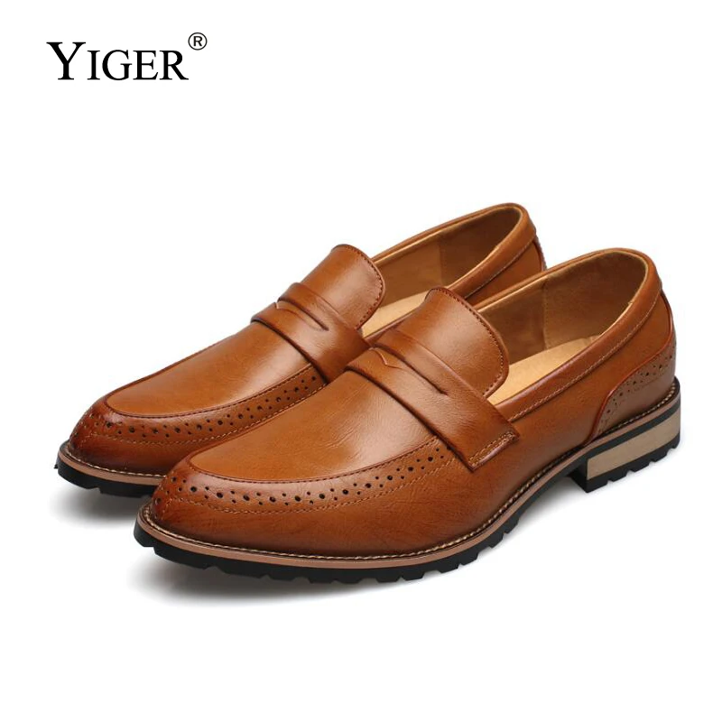YIGER/Новинка мужские туфли дерби кожаные модельные мужская повседневная обувь без