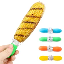 2 Pcs/Set BBQ Corn Holders Safe Stainless Steel Corn on The Cob Holders Skewers Needle Prongs Kitchen Garden Accessories Outdoor