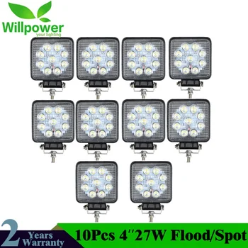 

10pcs 4''Square Led 27W LED Work Light Bar for Indicators Motorcycle Driving Offroad Boat Car Tractor Truck 4x4 SUV ATV 12V 24V