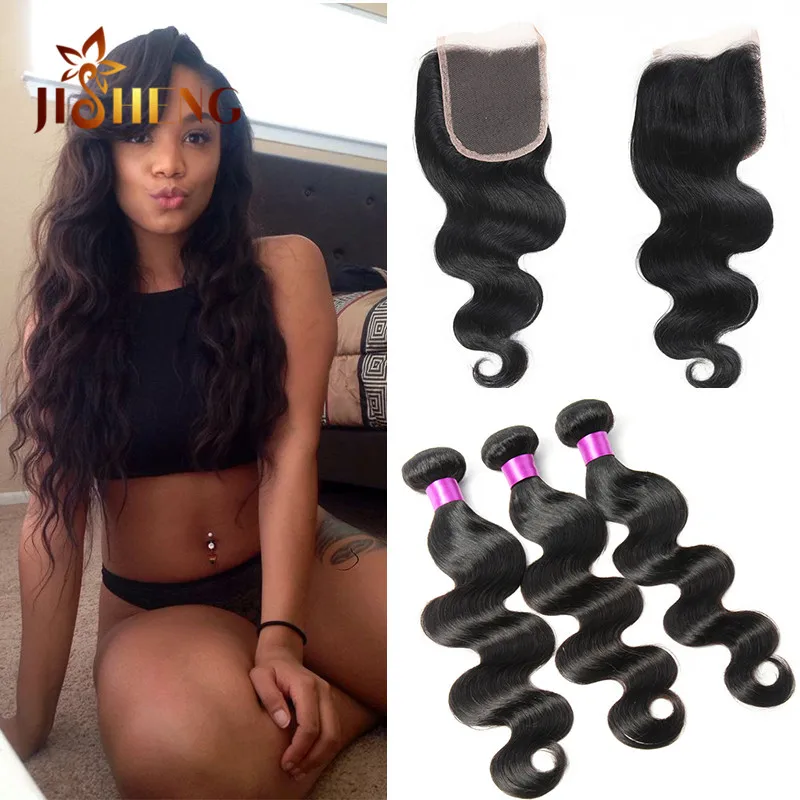 Brazilian Virgin Hair With Closure 3 Bundles Brazilian Body Wave With Lace Closure Cheap Brazilian Human Hair Weave With Closure