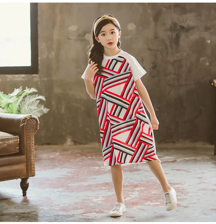 New 2019 Colorful Striped Patchwork Long Mother And Daughter Summer Dresses For Big Girls Clothes Kids Cotton Short Sleeve Dress (15).jpg