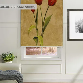 

MOMO Blackout Window Curtains Roller Shades Blinds Thermal Insulated Fabric Custom Painting ,PRB set482