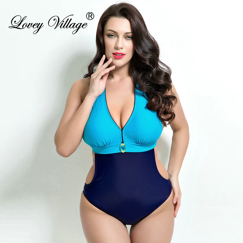 

Lovey Village Plus Size Swimwear 2016 New One Piece Swimsuit Women Bathing Suit Beachwear Padded Monokini Large Size Swim Wear