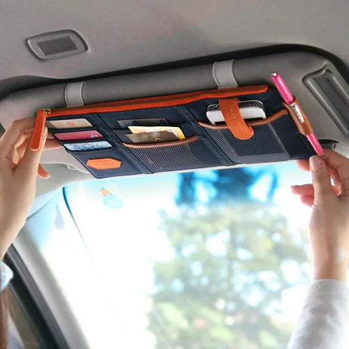 Travel Accessories Thin Automobile Sun Shading Board Bag Parking Card Bill Receipt Sundries Storage Hanging Bag Car Interior