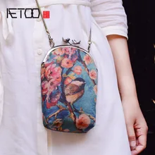 AETOO шелковый блеск Ретро Китайский перо золотые свитки сумка через плечо на цепи мобильный телефон