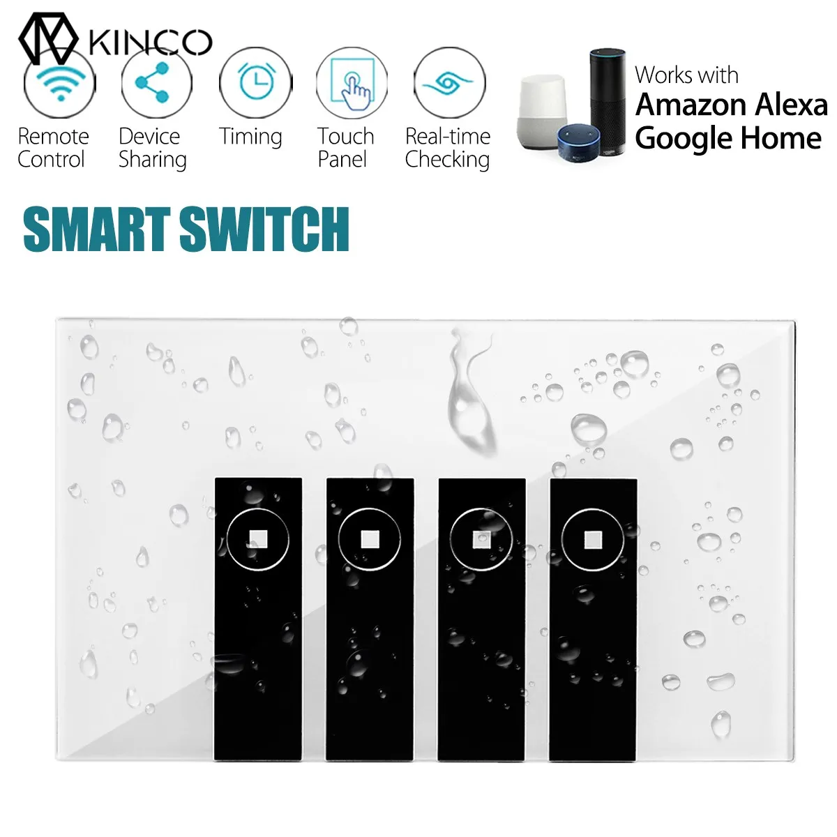 

Kinco 120mm WIFI Smart Wall Switch Touch Panel APP Timing RC For Alexa Google Home Automation Modules