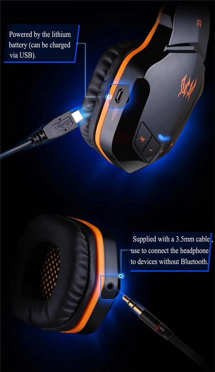 Wireless Bluetooth Stereo Gaming Headphones Headset EACH B3505 With Volume Control Microphone HiFi Build-in NFC Function (6)