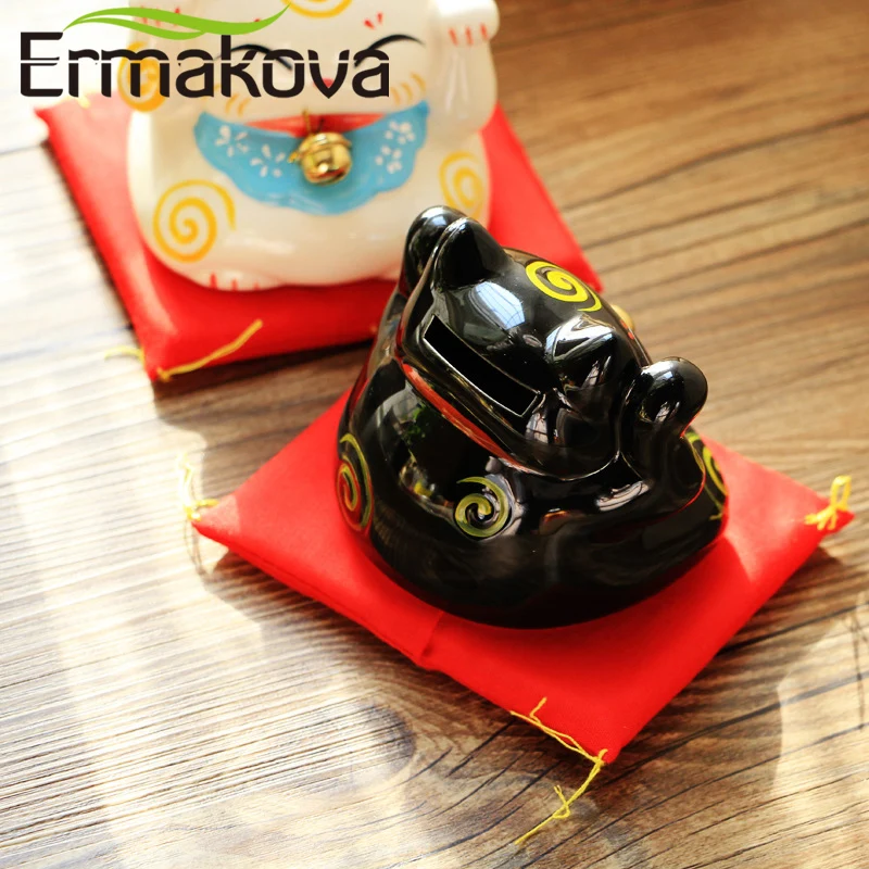 ERMAKOVA керамическая кошечка для монет Maneki Neko статуя кота Фортуны с колокольчиком