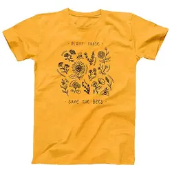 Женская футболка в стиле Харадзюку с растениями, футболка с изображением пчел, свободные топы с цветочным принтом, Повседневная рубашка