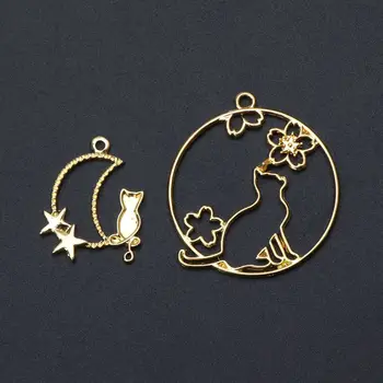 

5Pcs Cat On Moon Blank Pendant UV Resin Frame Open Bezels Setting Jewelry Making