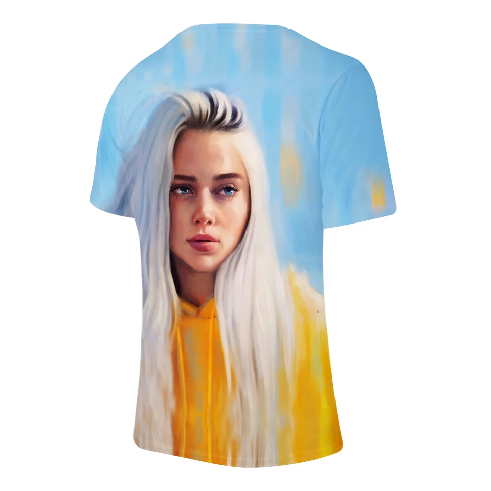 Billie Eilish, новинка, 3D футболка, для мужчин, летняя мода, хип-хоп, Harajuku, повседневная одежда, Billie Eilish, 3D, для девочек, желтая футболка