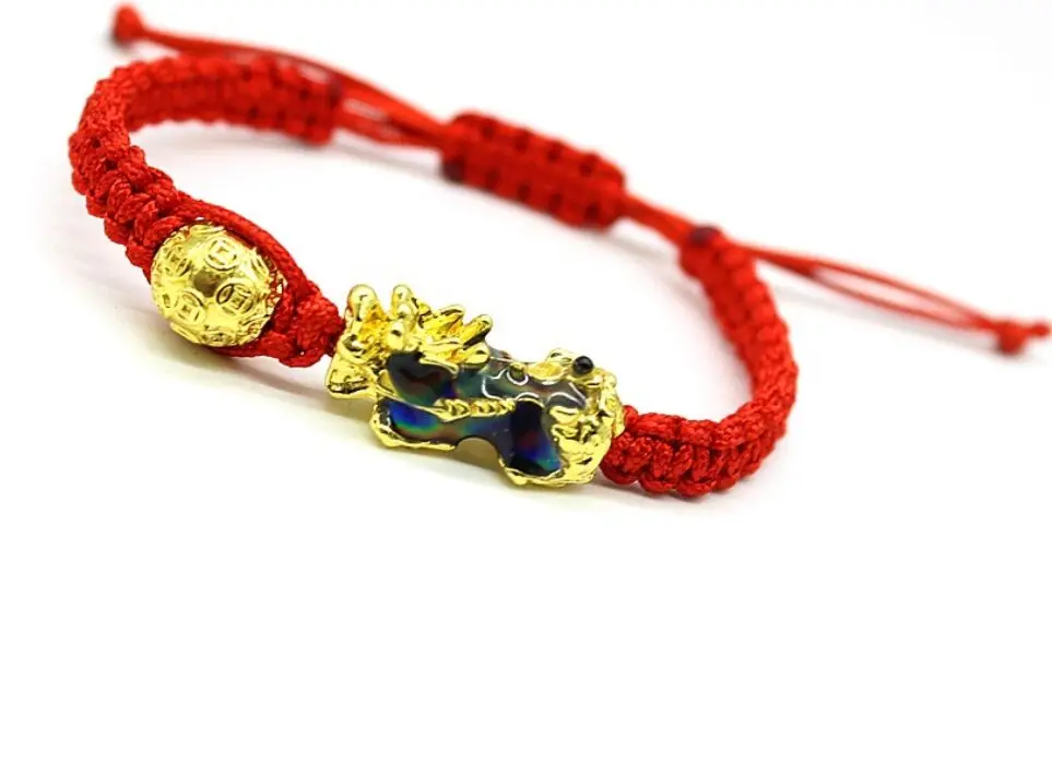 Lucky Red Yellow веревочные браслеты переносные Pixiu золотого цвета Тибетские буддийские