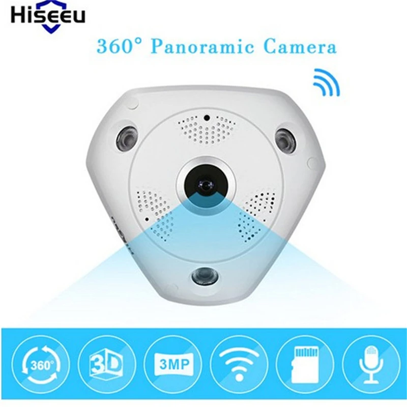 

hiseeu 3.0MP 360 Degree Fisheye Panoramic Camera Wireless 3D VR Panorama HD IP Camera Indoor CCTV Cam Security WiFi Camera