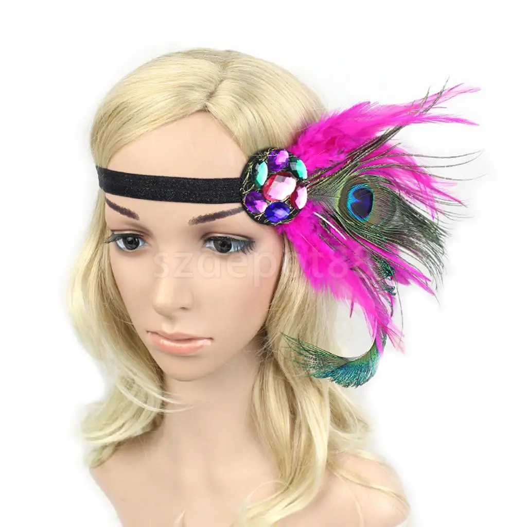 Bridal Feather Headband Flapper Fancy Dress Costume Hairband Rose Red
