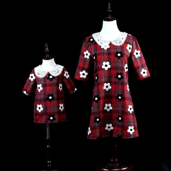 

Flower Mama and Me Mommy and Daughter Matching Clothes Dress Plaid Family Matching Clothes Shirts Pajamas Summer Family Clothing