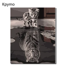 Рамка настенные картины ободок с ушками кошки, тигра Цветок Ангел пейзаж картина маслом по номерам стены Искусство акрил, масло холст картины Домашний декор