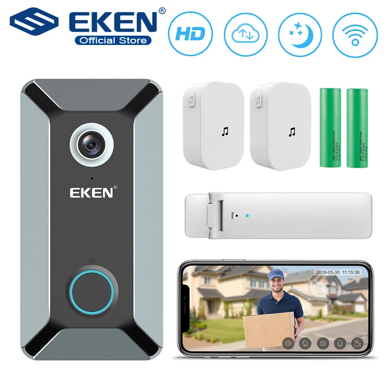 Eken V6 беспроводной дверной звонок Смарт Беспроводной 720 P видео камера с облачным хранилищем дверной звонок Водонепроницаемая камера для