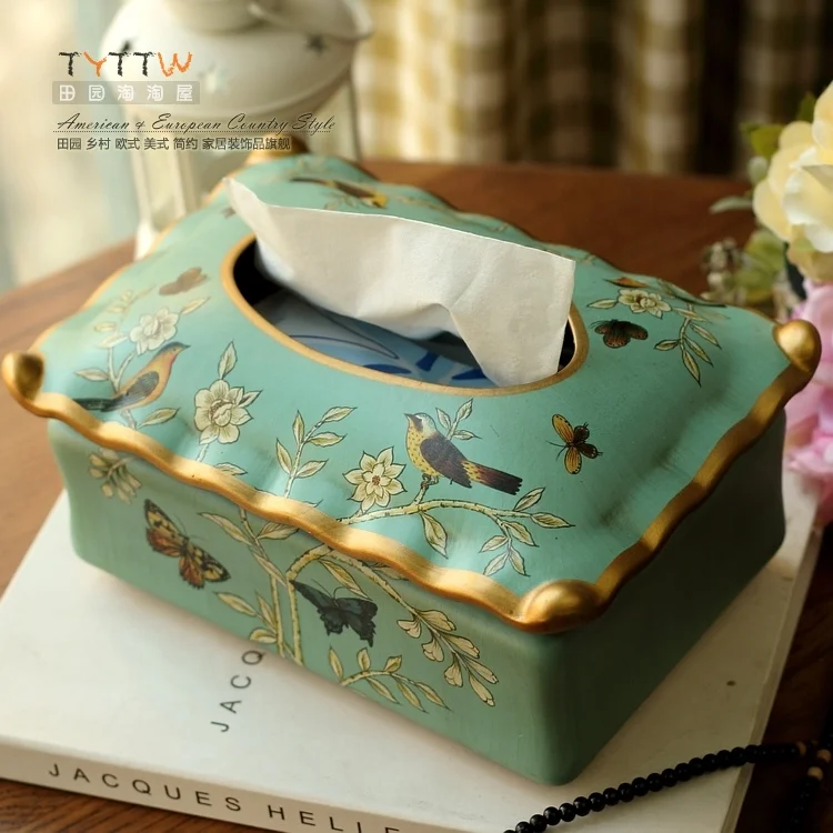 

2015 NEW Value European style retro ceramic do old painted bird butterfly paper towel box, art decorative paper towel box