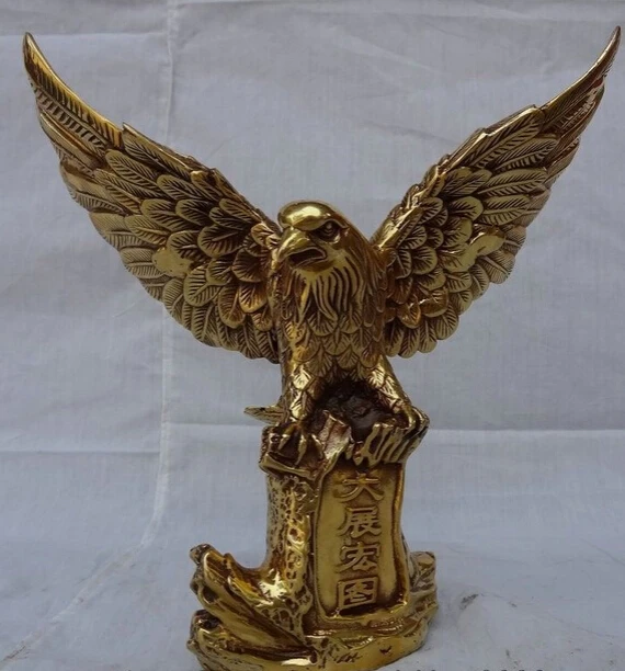 

shitou 001567 9" Chinese Brass Folk Bird Open Wings Fly Hawk Eagle Lanneret On Tree Statue discount 30% (C0324)