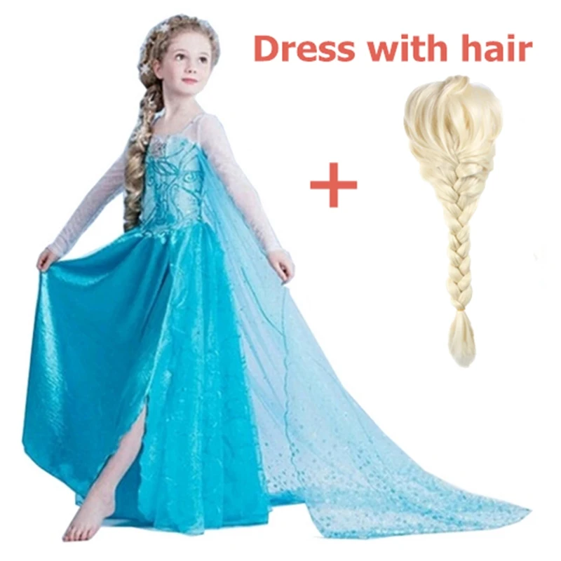 Платья Снежной Королевы Эльзы костюмы Эльзы, платье принцессы Анны для девочек, вечерние платья, Fantasia, одежда для девочек комплект Эльзы с волосами