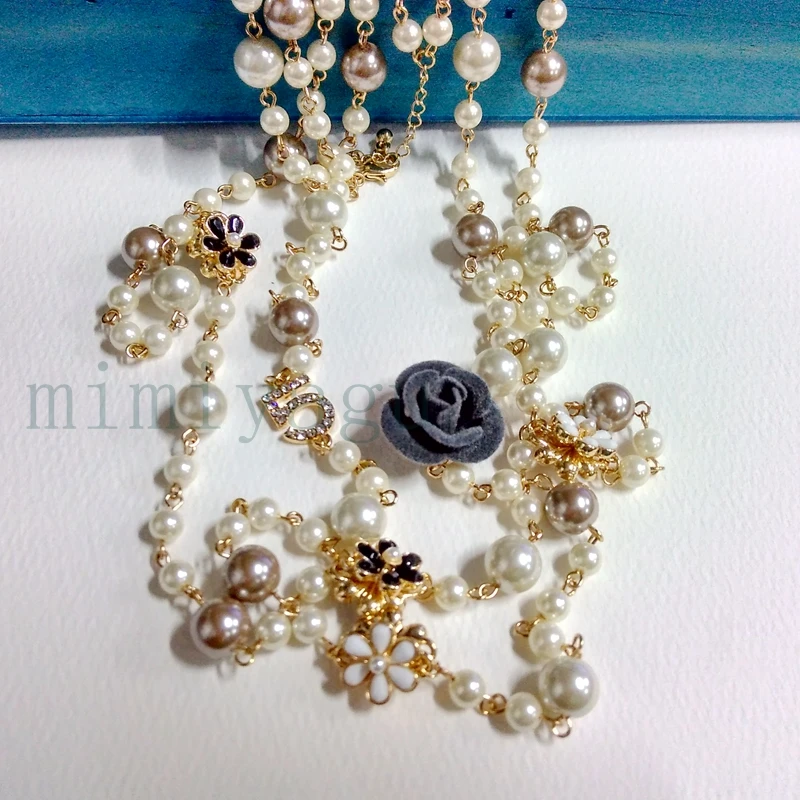 Женское маленькое ароматное длинное ожерелье на цепочке с жемчугом и подвеской, роскошное золотое ожерелье с подвеской в виде цветка для женщин