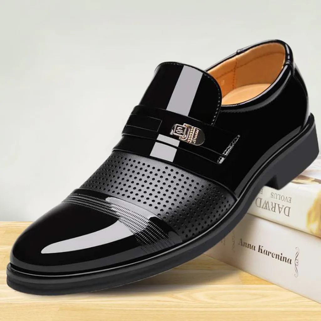 Лидер продаж; chaussure homme; Мужская Роскошная обувь с вентиляцией; с острым носком; Повседневная Деловая обувь из лакированной кожи; свадебные туфли; zapatos de hombre;#19705
