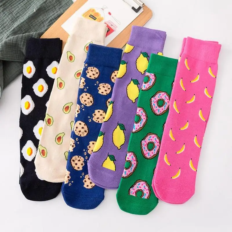 

2019 Spring Cartoon Omelette Socks Cotton Harajuku Unisex Women Men Personality Donut Cookie Pattern Novelty Funny Socks