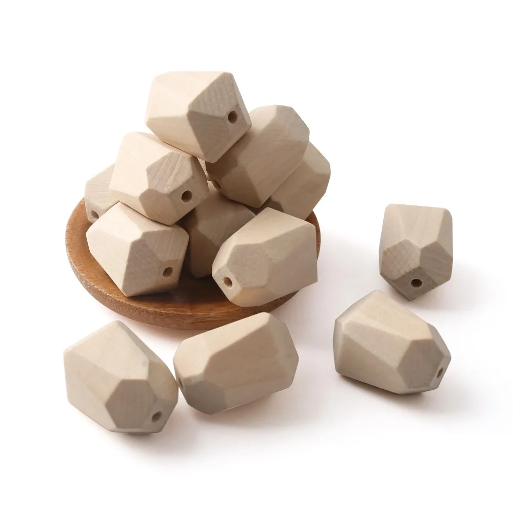 

Let's Make 5pcs New Wooden Polygo Beads DIY Teething Nursing Necklace Accessories Irregular BPA Free Food Grade Baby Teethers