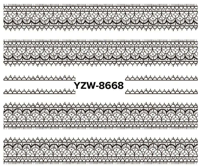 YZWLE, 1 лист, на выбор, черный кружевной цветок, дизайн ногтей, водные переводные наклейки, переводные наклейки для ногтей - Цвет: YZW8668
