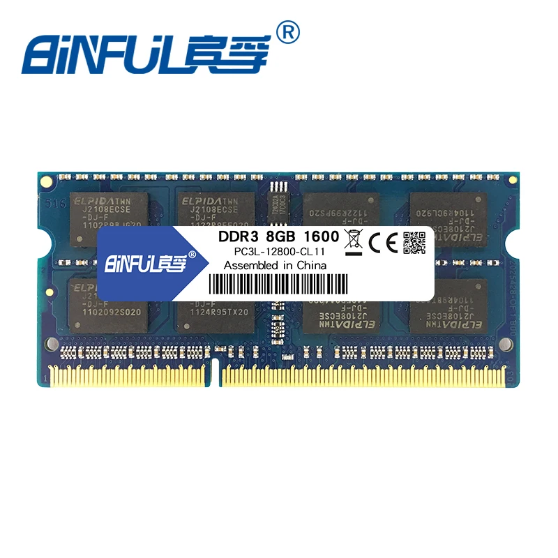 Binful бренд DDR3L 8 Гб 1600 МГц PC3-12800 1,35 в низкое напряжение CL11 SODIMM 204pin ноутбук Память Ram для ноутбука