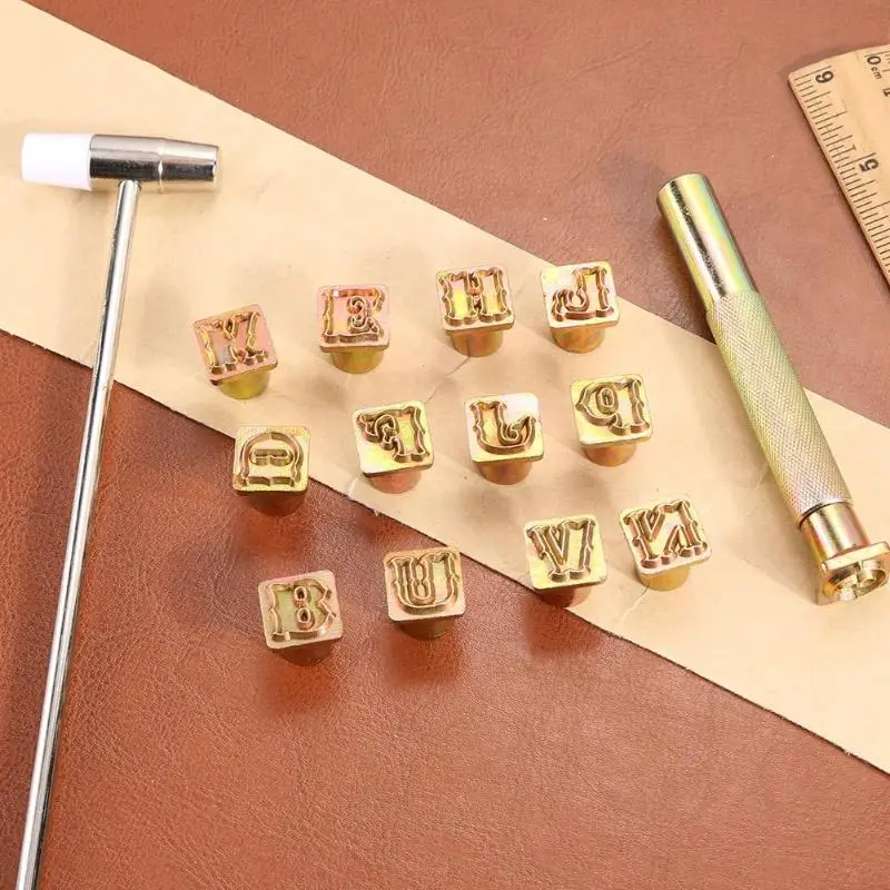 26pcs DIY Metal Leather Craft Tools Steel Printing Punch Alphabet Letter Stamp Set Capital Letters Printing Copper with A Pole