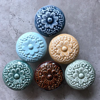 

Vintage American Plum Embossed Single Hole Cabinet Drawer Handle, Round Ceramic Garden Shoe Cabinet Pull, Wine Cabinet Knob