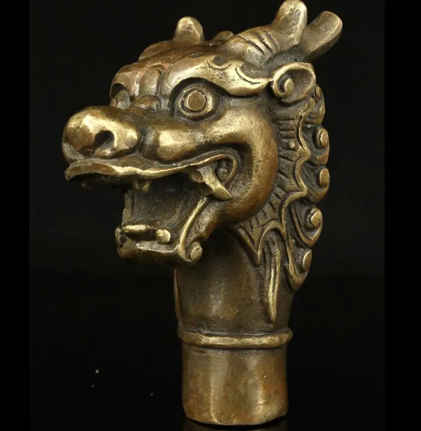 

671115907*++Handwork Carving Bronze Fierce Dragon Statue Cane Walking Stick Amulet