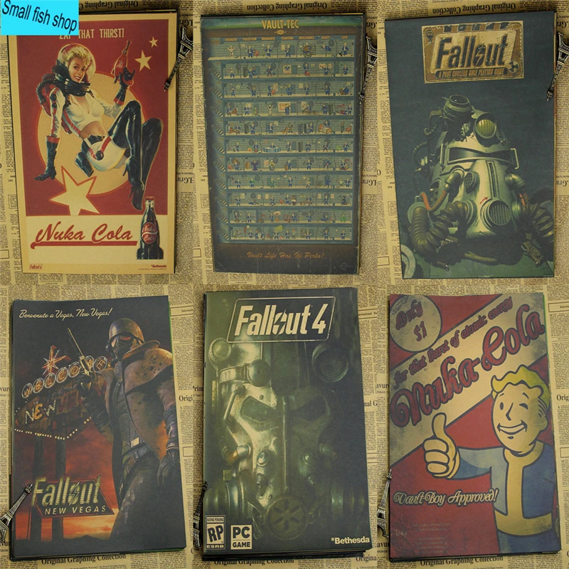 Игровой плакат Fallout 3 4 украшение для дома игровой из крафт бумаги наклейки на