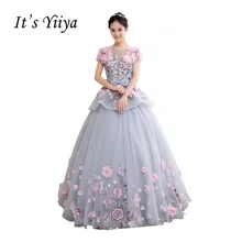 It’s Yiiya Short Sleeve O-neck Bow Trail Wedding Dresse Ball Gowns Appliques Color Bridal Frock Vestidos De Novia Casamento X235