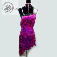 Стиль Костюмы для латиноамериканских танцев пикантные блестки с одним рукавом платье для латинских танцев для женщин конкурс латиноамериканских танцев платья S-4XL