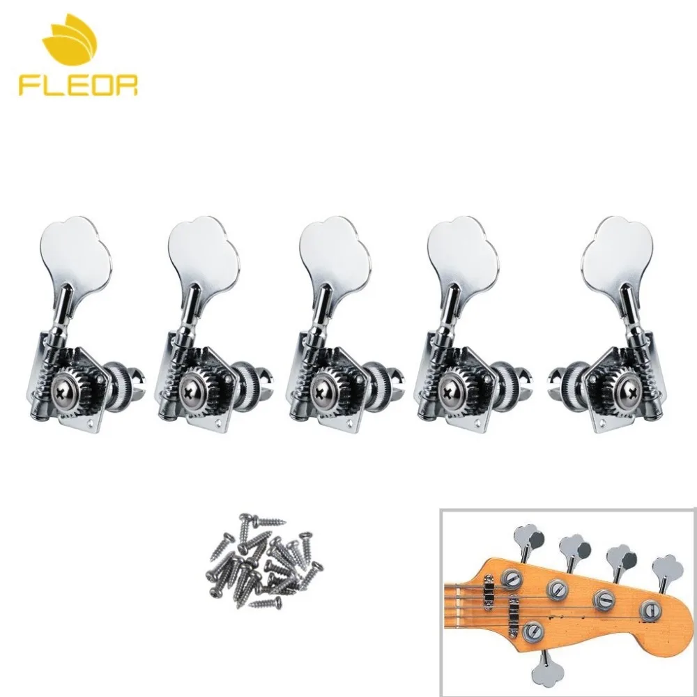 FLEOR 5pcs 4R1L Electric Bass Tuners Machine Heads Tuning Pegs Chrome