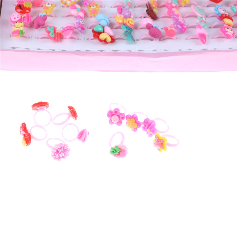 10 шт милые детские ювелирные изделия пластиковые детские кольца для девочек с смешанным стилем Смолы Кабошоны разных сортов цветов